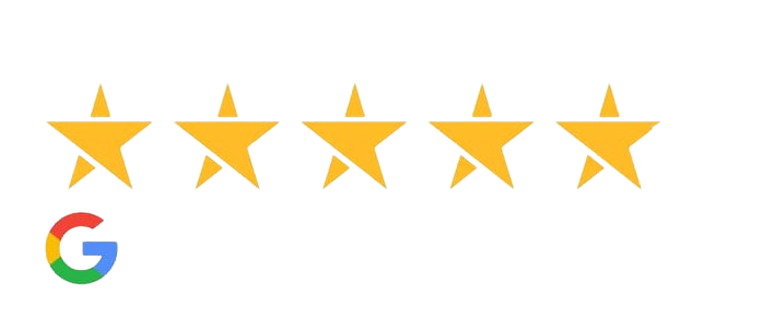 Five gold stars with Google logo, representing a five-star dental review rating for Serenity Dental.